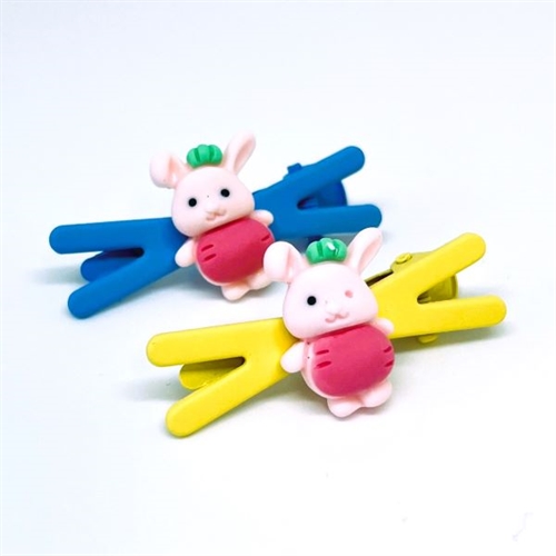 Hårspænder til børn 2 stk. , blå-gul med lyserød kanin